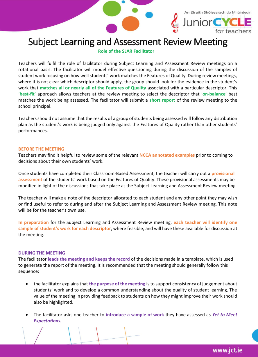 Role of the SLAR Facilitator