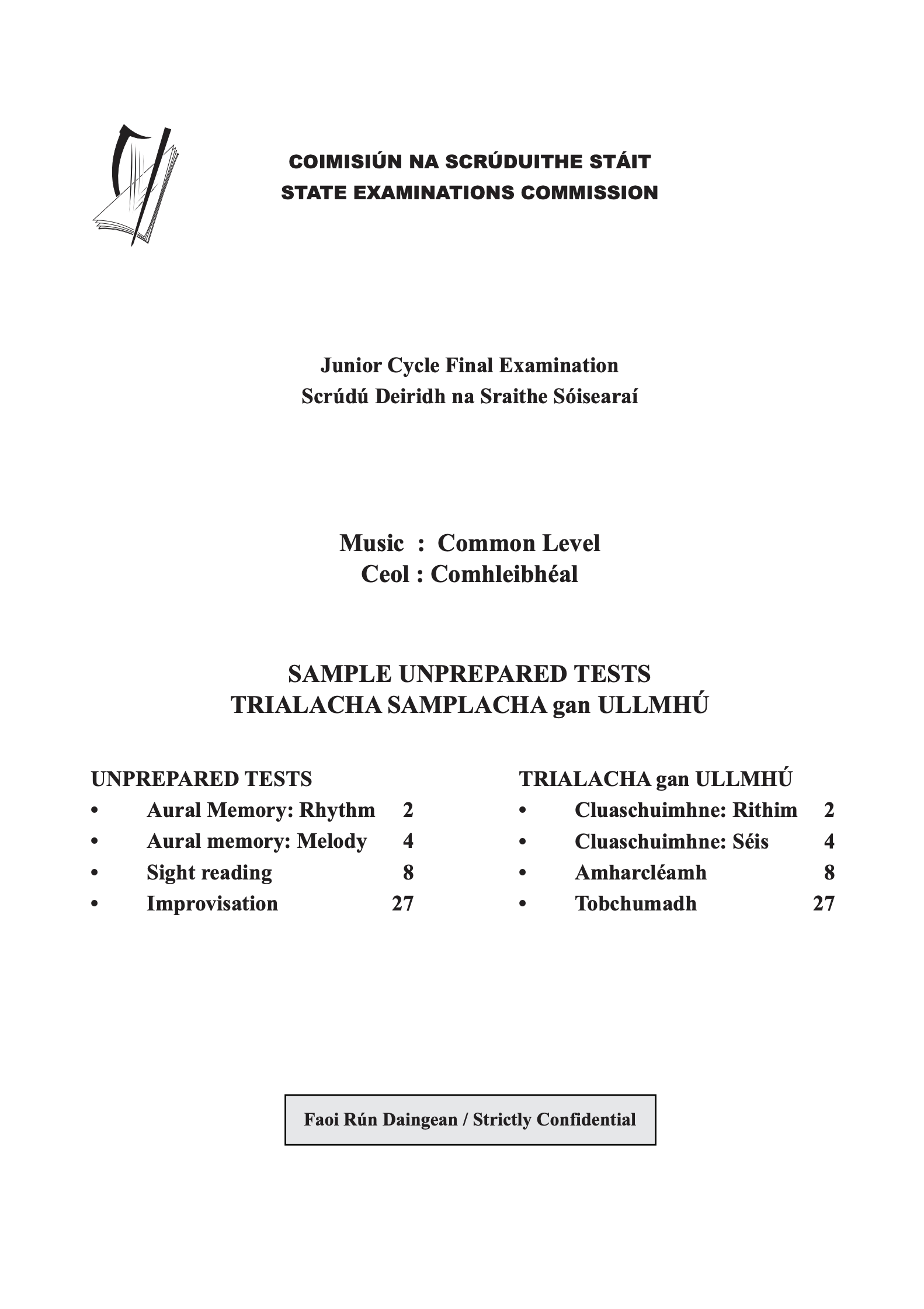 Junior Cycle Music Sample Unprepared Tests