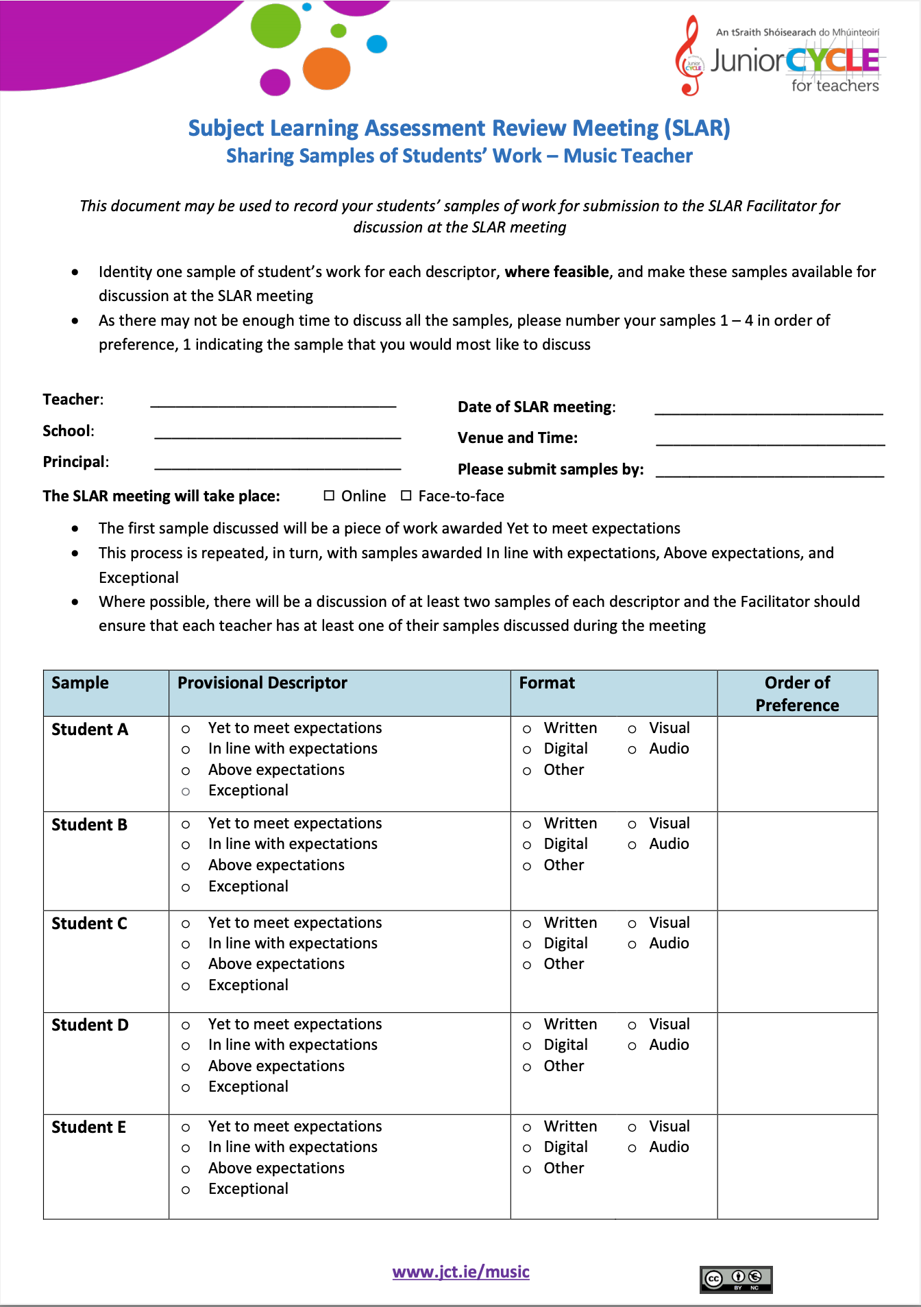 Sharing Samples of Students' Work - Music Teacher