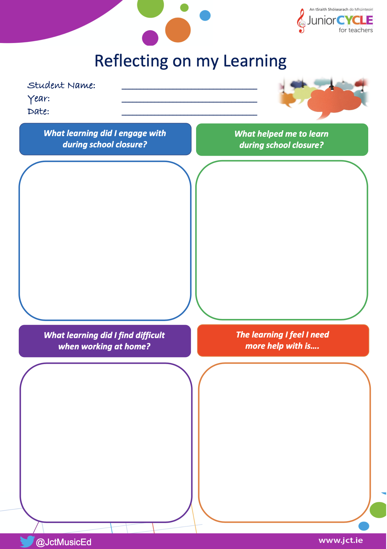 Student Reflection Template during School Closures