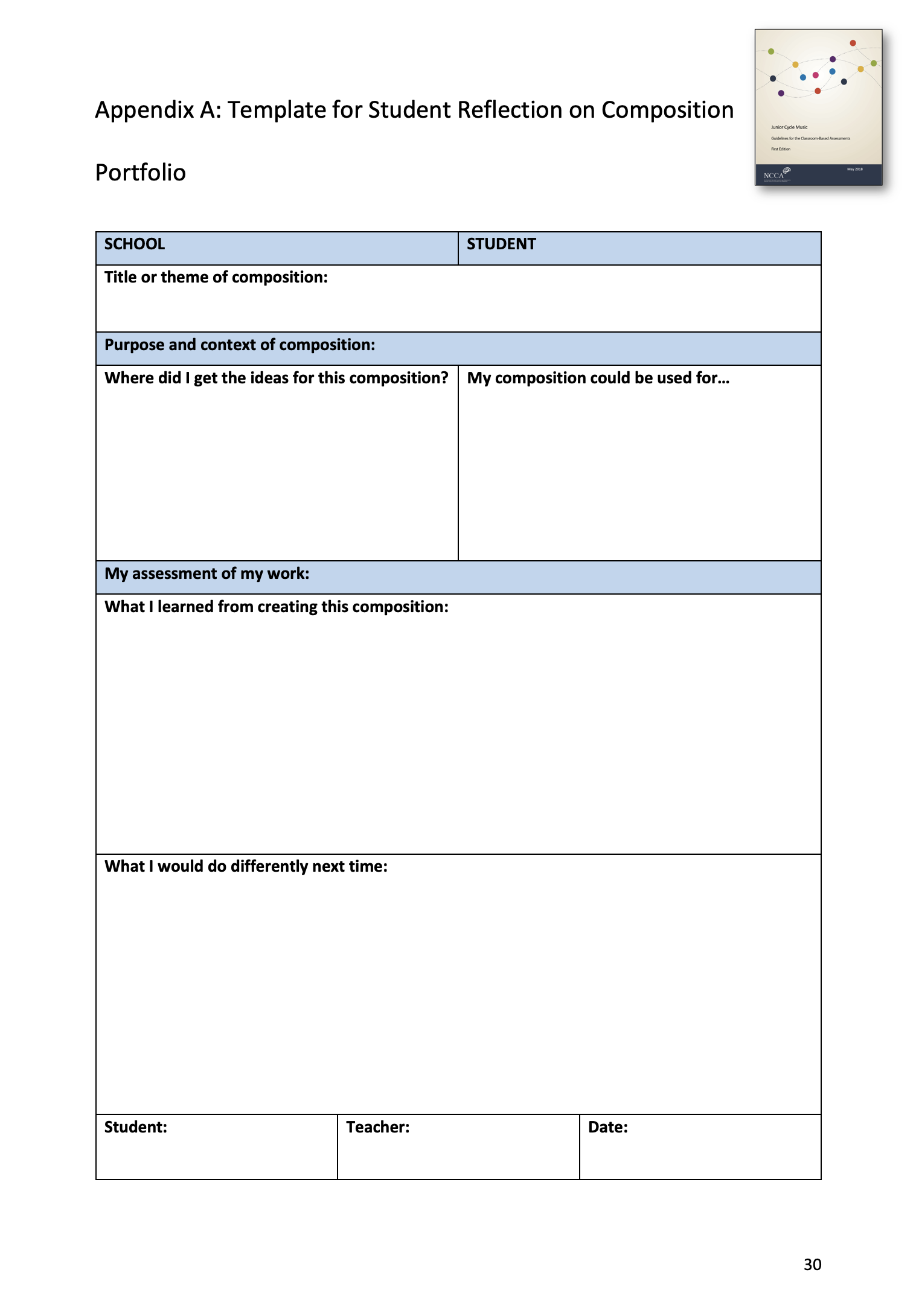 Template for Student Reflection for Composition Portfolio