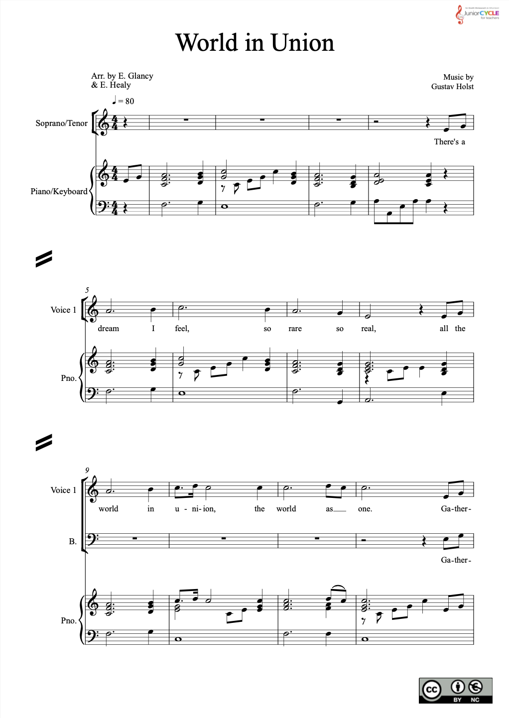 Possible Arrangement - World In Union Editable Score - PDF