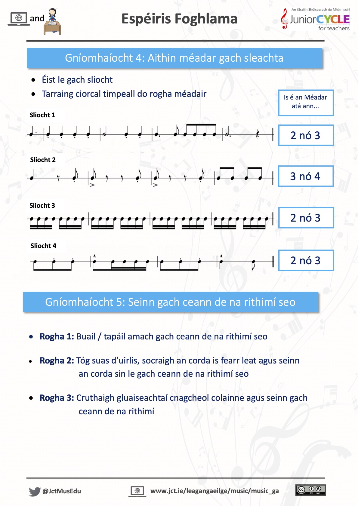 Foghlaim ar Líne - Ceol a Chruthú - Gníomhaíocht 4 & 5