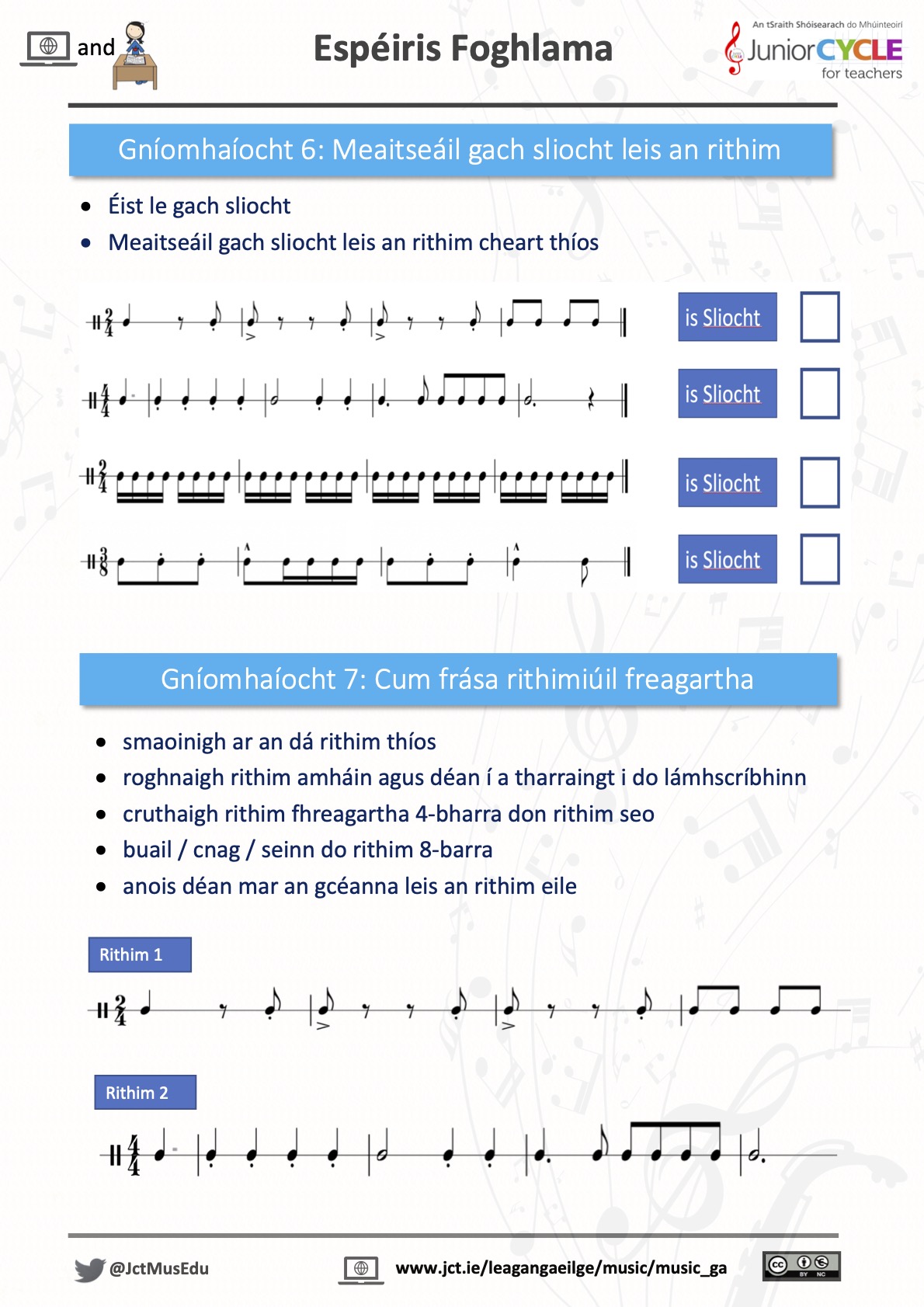 Foghlaim ar Líne - Ceol a Chruthú - Gníomhaíocht 6 & 7