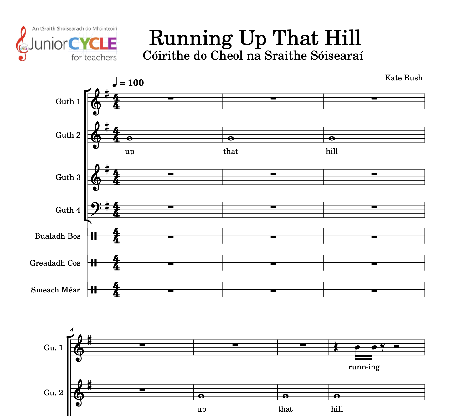 Running Up That Hill Scór Ineagarthóireachta - Musescore