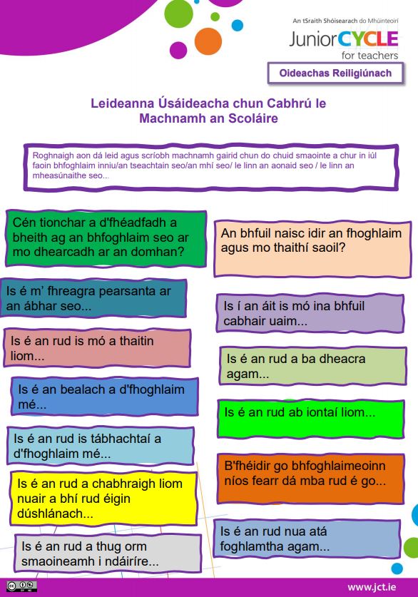 Leideanna Úsáideacha chun Cabhrú le Machnamh an Scoláire