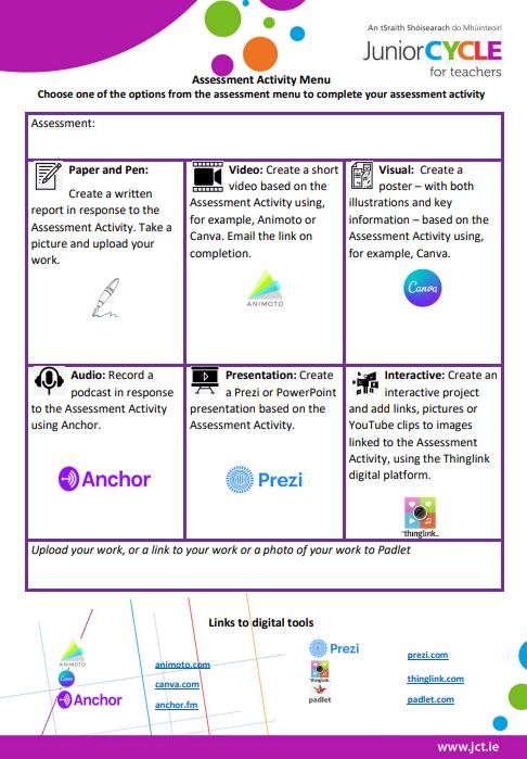 Assessment Activity Menu