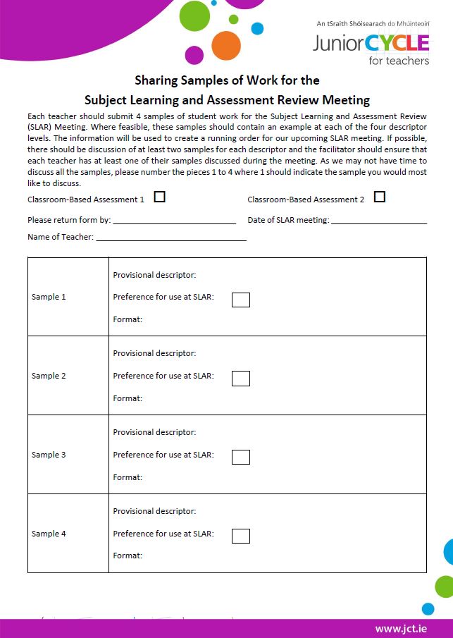 Sharing Samples of Work for the SLAR Meeting