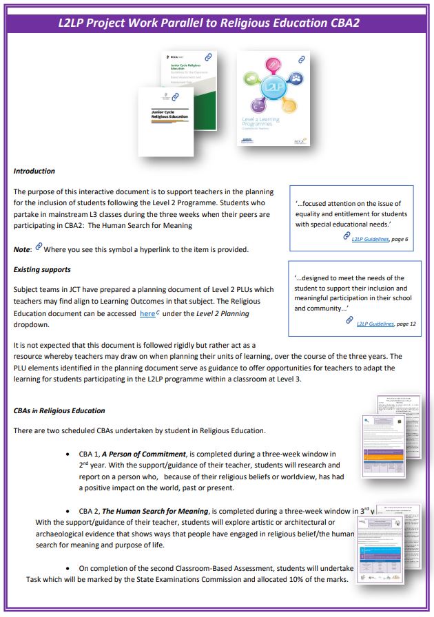 L2 Project Work Parallel to Religious Education CBA2