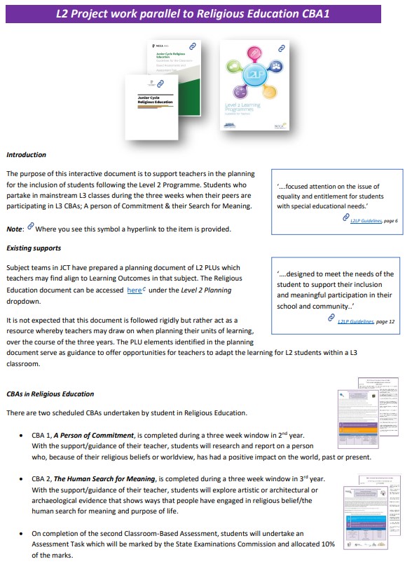 L2 Project Work Parallel to Religious Education CBA1