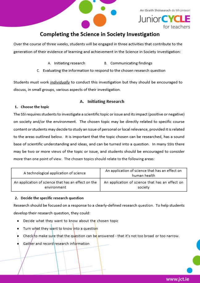 Completing the Science in Society Investigation