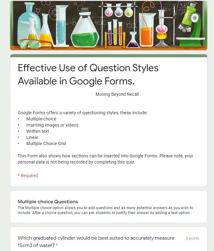 Sample Questions to Illustrate Effective Use of Question Styles Using Google Forms