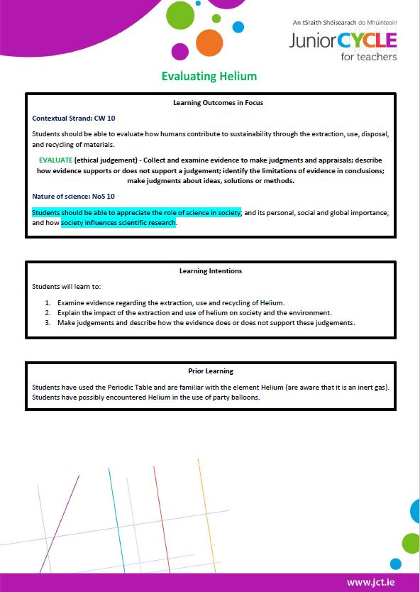 Evaluating Helium Science Resource (Relates to CW 10)