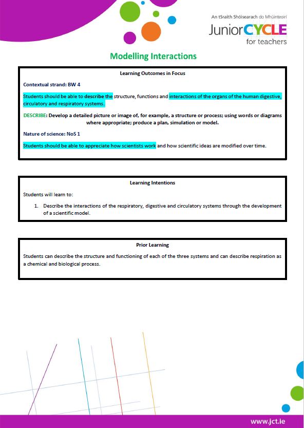 Modelling Interactions Science Resource (Relates to BW 4)