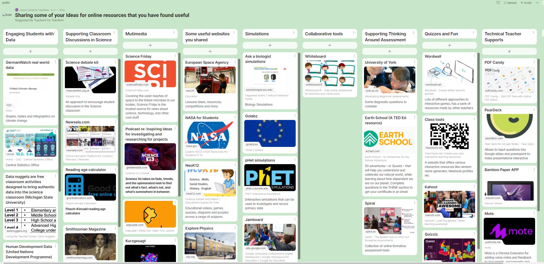 Padlet of teacher suggested supports