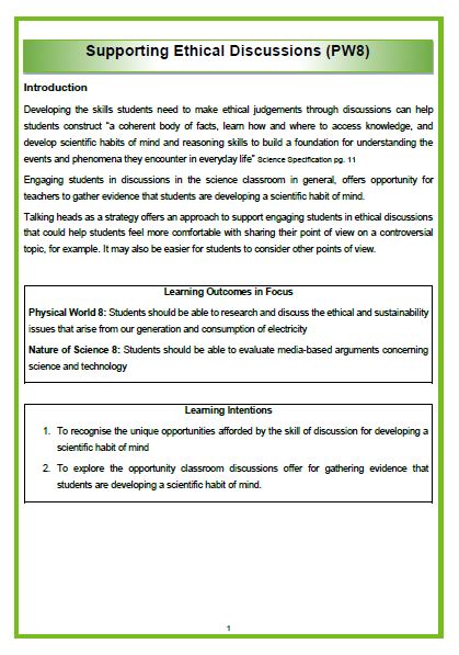 Supporting Ethical Discussion (Relates to PW8)