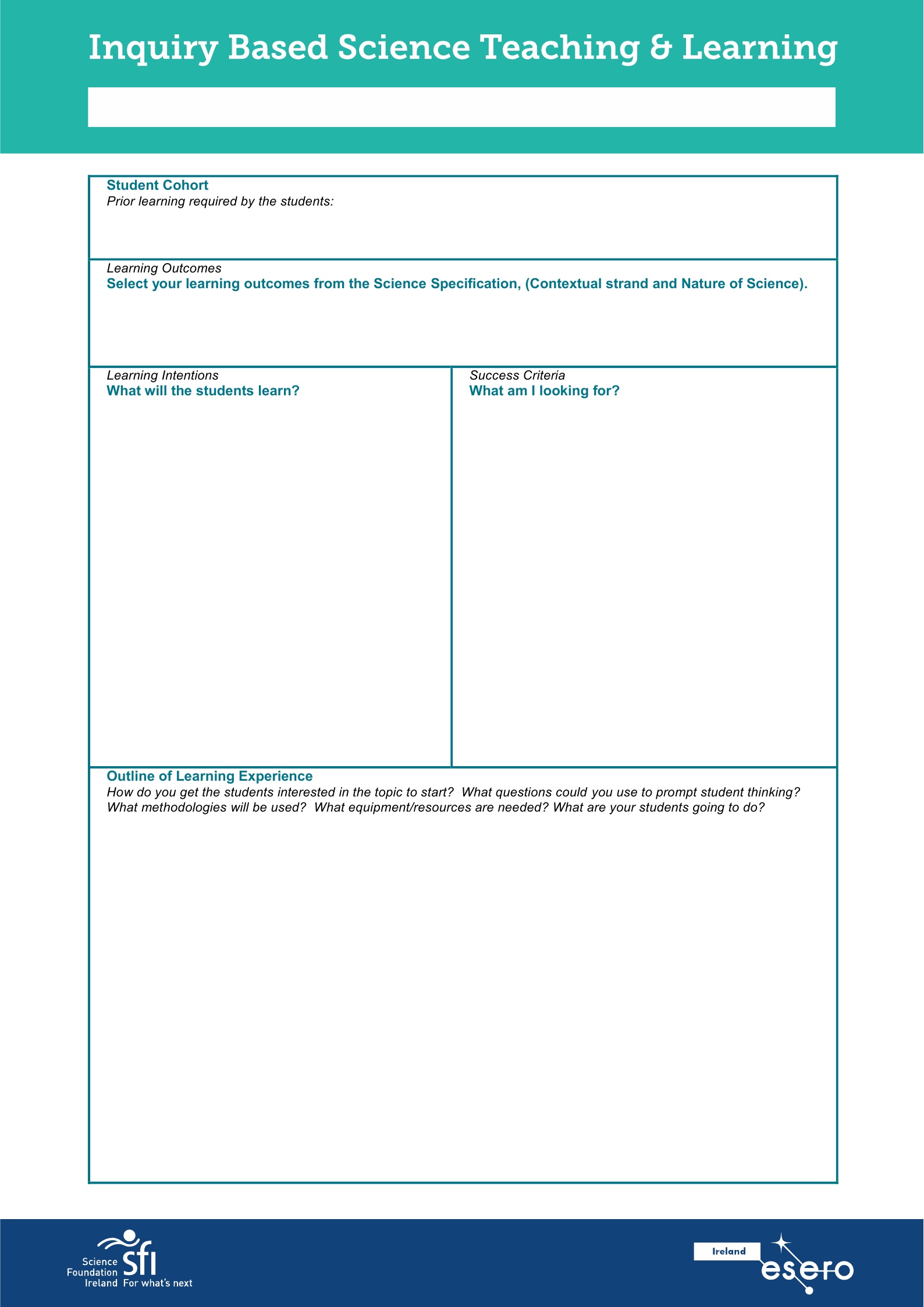 Science Foundation Ireland  Planning Document