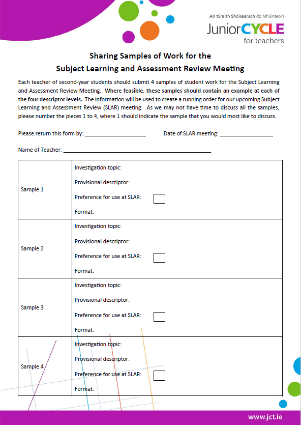 Sharing Samples of Work for the SLAR Meeting