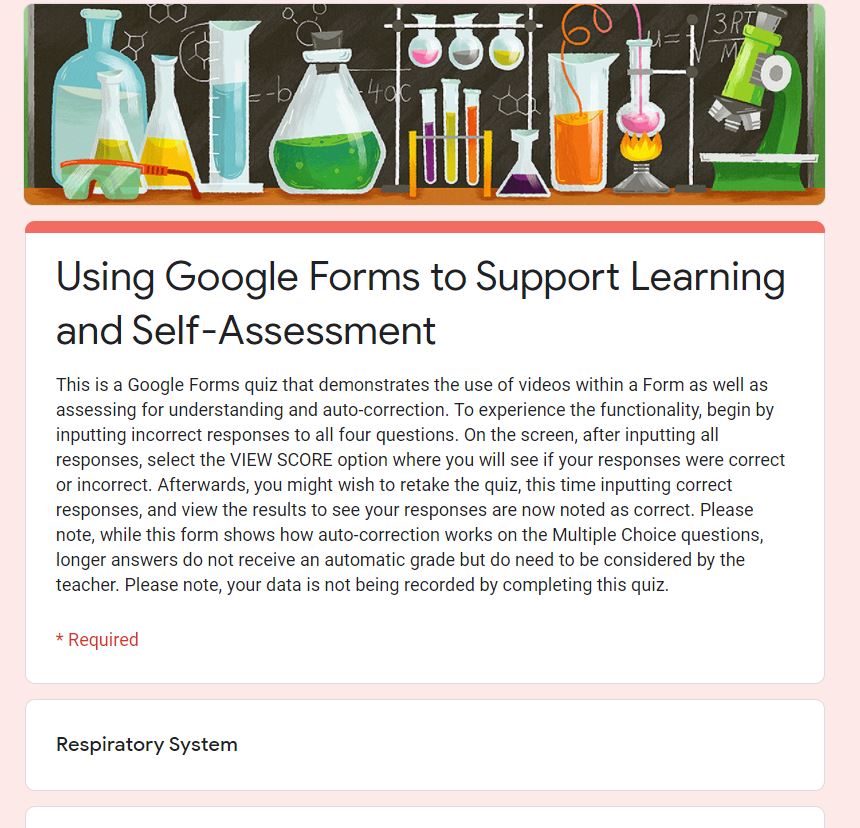 Sample Questions which Support Learning and Self Assessment Using Google Forms