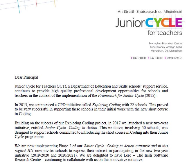 JCCiA Phase 2 Information Letter to Schools