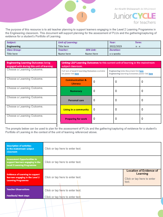 Applied Technology L2LPs Subject Planning