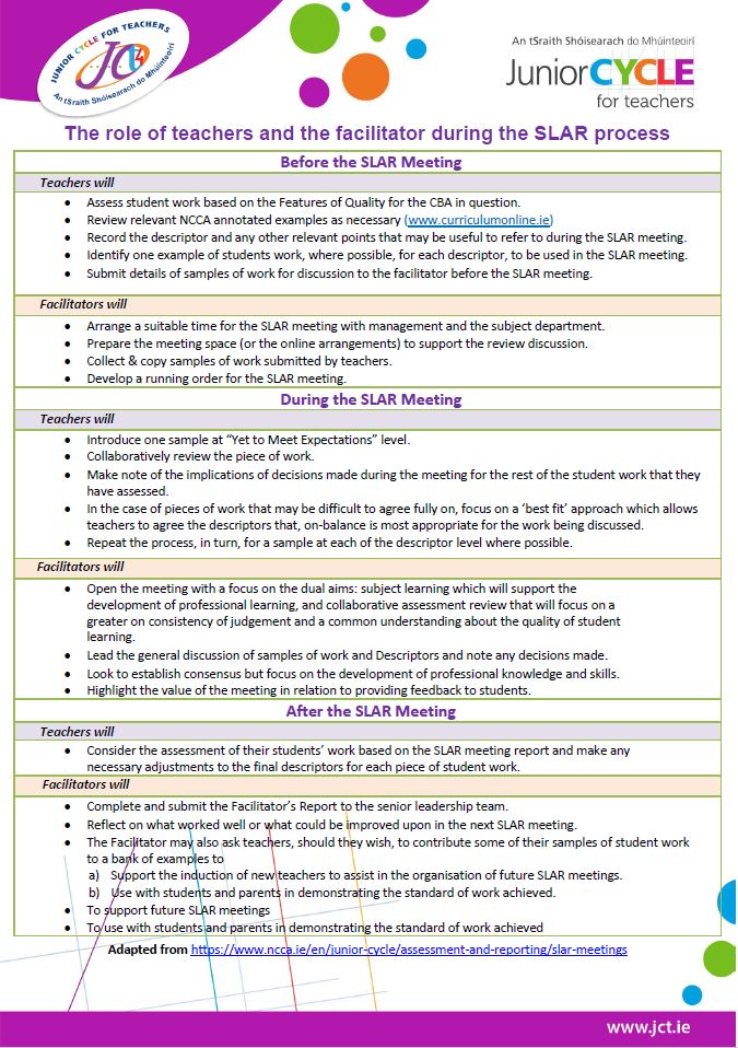 The role of teachers and the facilitator during the SLAR process