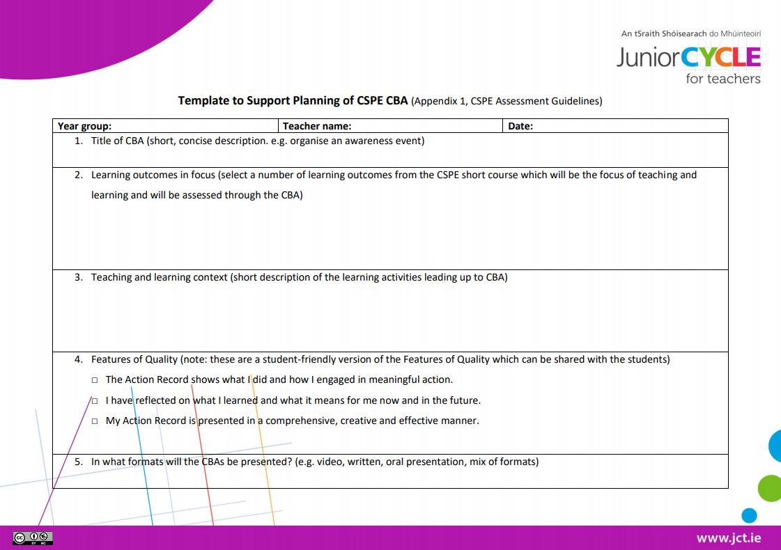 Template to Support Planning of CBA